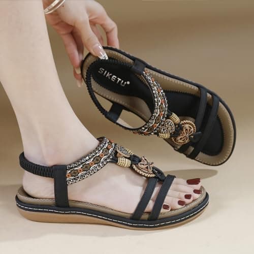 Acfoda Womens Sandals Ladies Flat Sandals Slip on Lightweight Comfortable Summer Shoes for Daily Casual Shopping Wedding Evening Dress Black 38 — view 2