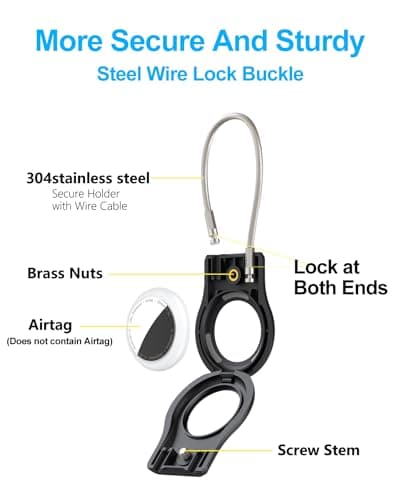 SCALLOP Airtag Keychain Holder 2 Pack, Air Tag Lock Case Holders with Wire Cable, Sturdy Protection Airtag Key Chain, Compatible Apple Airtag for Key ring,Keys, Luggage.Black — view 6