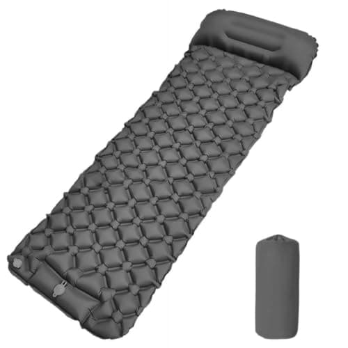 Camping Sleeping Pad with Built-in Foot Pump & Pillow, Thick Ultralight Inflatable Sleeping Mat, Compact Camping Mat for Hiking, Backpacking, Festivals & Tent (Grey)