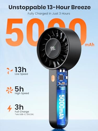 Warmco Portable Handheld Turbo Fan 5000mAh Rechargeable Personal Mini fan — view 2