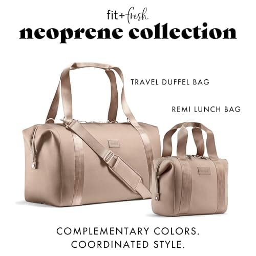Fit & Fresh Premium Neoprene Weekender Bag, Travel Bag with Trolley Sleeve, Large Overnight Bag, Carry on Bag, Duffel Bags, Gym Bag, Taupe, Carry-On, Neoprene Weekender Duffel Bag — view 6