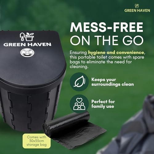 Green Haven Foldable Camping Toilet – Portable Loo for Adults with 6L Washable Basket & Built-in Roll Holder – Travel Toilet for Caravan, Festival, Outdoor, Indoor Emergency Use — view 3