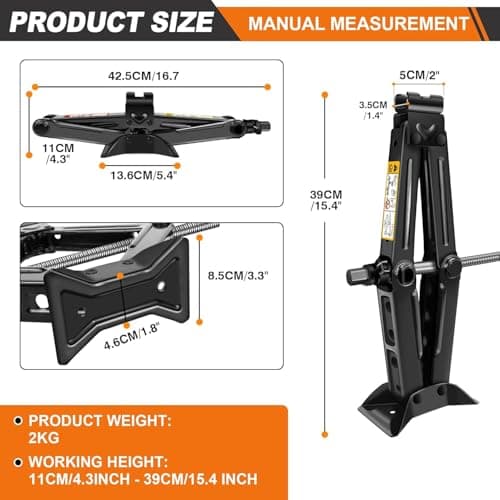 Car Scissor Jack Kit, 2Ton(4,409 lbs) Universal Portable Heavy Duty Car Jack Kit with Extendable Lug Wrench, Labor-Saving Ratchet Wrench, Tire Jack Tool Kits Emergency Kits for Auto Cars SUV Sedans — view 2