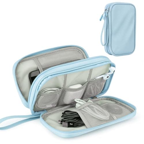 Arae PU Leather Cable Organizer Double Layer Travel Pouch, M Blue — view 2