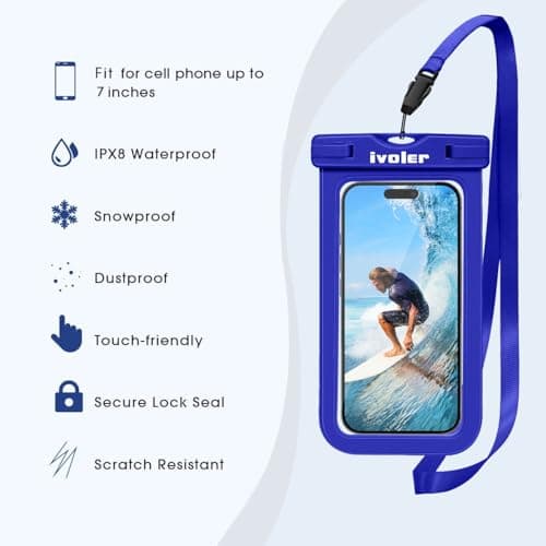 ivoler [2 Pack Waterproof Phone Case & Pouch Set, IPX8 Dry Bag with Waist Strap for Beach, Swimming, Kayaking, Fits iPhone 17 16 15 Pro Max, Samsung S26 S25 Ultra, Up to 7.0" - Sapphire Blue — view 3