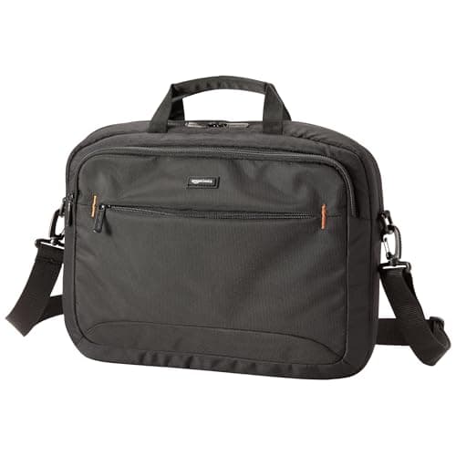 Amazon Basics Compact Laptop Shoulder Bag Carrying Case with Padded Strap and Zippered Accessory Pocket, 1-Pack, 15.6 inch - 39.6 cm, Black