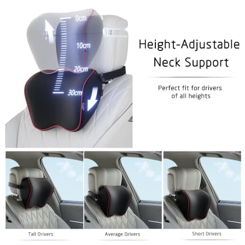 Crofy 2 Pack Car Neck Pillow, Softness Car Headrest Pillow for Driving with Adjustable Strap, 100% Memory Foam and Breathable Removable Cover, Comfortable Ergonomic Design, Black & Red — view 2