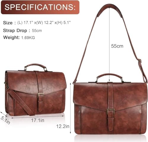 Estarer Mens PU Leather Briefcase Large Laptop Satchel Messenger Shoulder Bag for Work Business Office - Christmas Gifts For Him 17.3 Inch Brown-1 — view 5