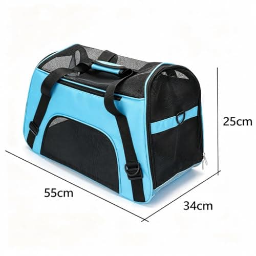 Expandable Foldable Pet Travel Carrier 55x34x25cm Oxford Cloth Breathable Mesh Cat Puppy Bag Multi Carry Straps Safety Clip Soft Transport Tote for Small Kittens Dogs Vet Car Trips (Blue) — view 2