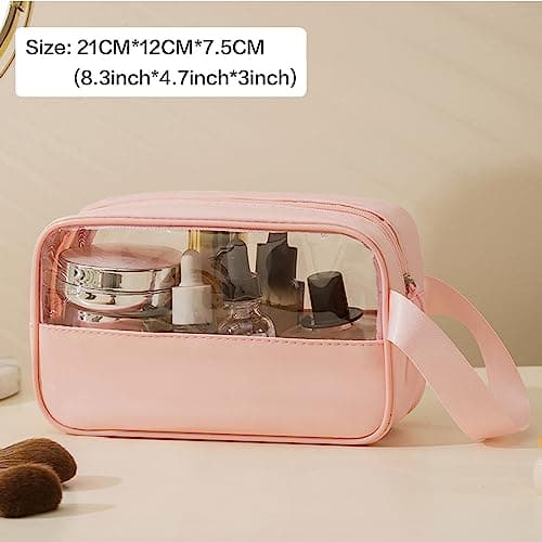 FIYUK Clear Toiletry Bag Waterproof Travel Wash Makeup Bag Business Vacation Bathroom, Pink — view 2