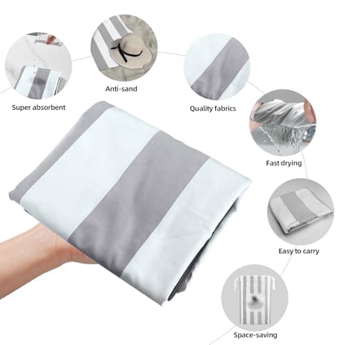 CNMTCCO Large Beach Towel for Adults with Bag - Quick Dry Microfibre - 100% Recycled Towel - Sand Free, Lightweight, Compact (160x90cm, 63x35in) (Grey) — view 2
