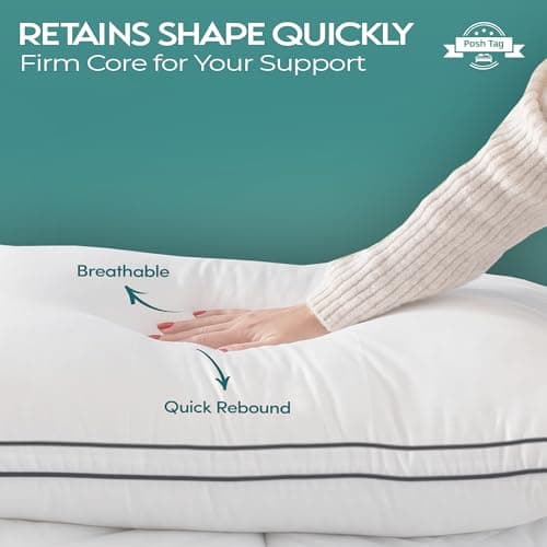 Posh Tag Pillows 8 Pack – Hollow Fibre Bed Pillows for Side Sleepers | Firm Pillow for Neck Support | Pillow's for Neck and Shoulder Pain | Hotel Quality Pillows | Pillow's 8 Pack for Full Home Use — view 5
