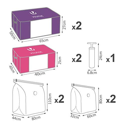 VOUNOT Set of 4 vacuum storage bag Large Capacity XXL | 4 Vacuum bags with 4 storage boxes | 2 small model 154L and 2 large models 484L | Compression Bag- Compression box, Multi-coloured — view 2