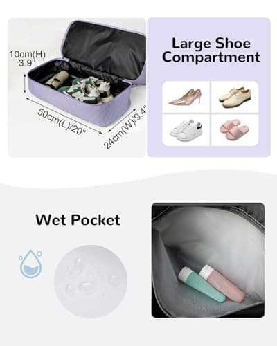 Outplea 50L Travel Duffel Bag Women, Large Weekend Overnight Holdall Bag with Toiletry Pouch, Maternity Hospital Bags with Shoe Compartment & Wet Pocket, Purple — view 3
