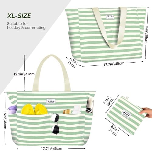 HOMESPON Large Waterproof Beach Bag for Women, Zippered Pool Tote — view 4