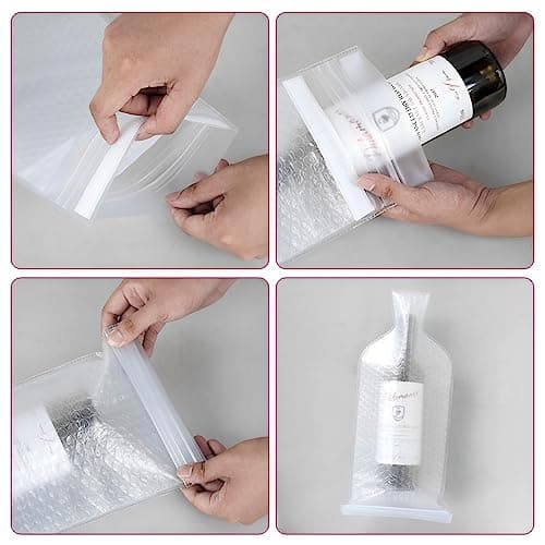 Foribyw Wine Bottle Protector 4pcs Reusable Bubble Cushion Wrap Sleeves Multi-Layered Wine Bottle Bags 18x48cm for Airplane Travel Transport Safety Shipping Boxes Packaging — view 2