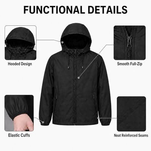 Kids Lightweight Waterproof Jacket with Zip Pocket – Boys & Girls Breathable Rain Coat for School & Travel – Packable with Pouch for Changeable UK Weather (UK, Age, 5 Years, 6 Years, Regular, Black) — view 3