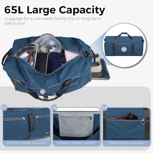 Fmeida 65L Foldable Travel Duffle Bag Waterproof Holdall Luggage Bags — view 4