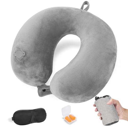 Cirorld Inflatable Travel Pillow, Blow up Neck Pillow for Travel, Lightweight Inflatable Travel Pillow for Airplane with Eye Mask and Earplugs—Travel Essentials for Flying, Grey