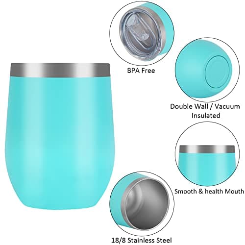 Reusable Coffee Cup, Double Walled -Insulated Travel Mug Vacuum Stainless Steel Wine Tumbler with Spill Proof Lid, Great for Hot & Cold Drinks - Coffee, Wine, 12oz/340ml (4 Piece Set, Aqua Blue) — view 5