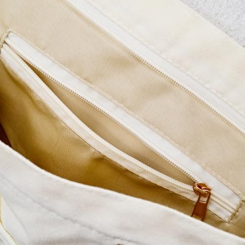 Augbunny Canvas Large Capacity Color Block Zipper Pocket Reusable Shopping Grocery Multi-Purpose Beach Tote Bag — view 6