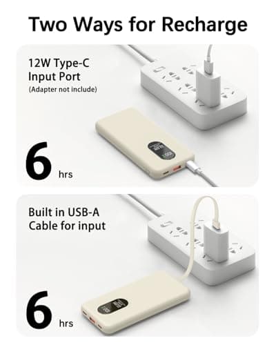 Odetrik 10000mAh Power Bank 22.5W Fast Charging Portable Charger Type-C In/Out 5 Outputs 3 Inputs with Built-in Cables Slim LCD Display Battery Pack for Smartphone Tablet and More (Beige) — view 4