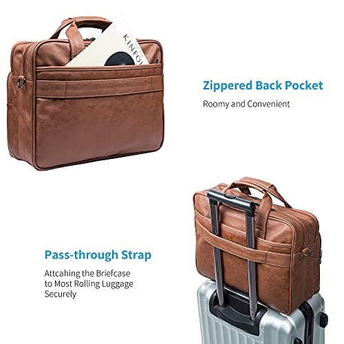 seyfocnia Leather Laptop Bag, Men's 15.6 Inches Messenger Briefcase Business Satchel Computer Handbag Shoulder Bag Fits 15.6 Inch Laptop Computer (Brown) — view 6