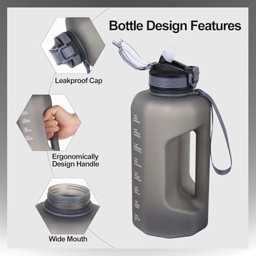 GLEKGLEK 2.2 Litre Water Bottles Motivational with Straw, Leakproof, Grey — view 4