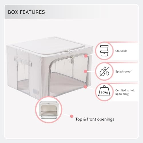 Periea ‘Beau’ Folding Collapsible Stackable Fabric Home Storage Boxes with Steel Frames (Seaglass, Large) — view 4