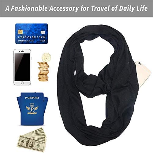 Ulalaza Infinity Scarf with Hidden Zipper Pocket Lightweight Travel Wrap for Women Girls — view 3