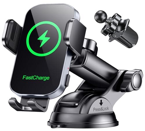 Glangeh Car Phone Holder Wireless Charger, Auto Clamping Wireless Car Charger, 15W Fast Wireless Charging Car Mount Frame for Dash Windshield for iPhone 17 16 15 14 13 12 Pro Max, Galaxy S24+ and more