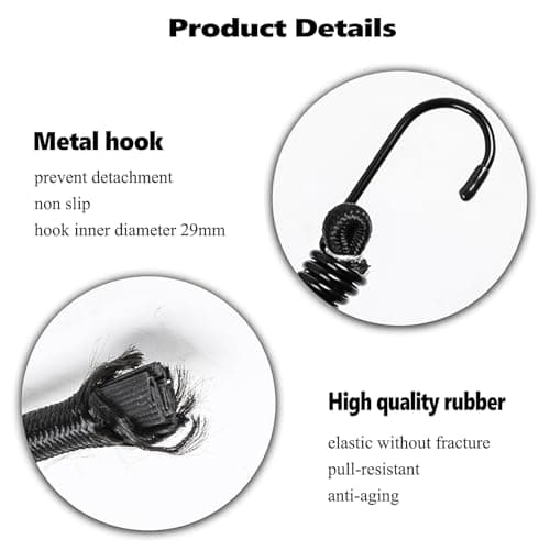 4PCS Bungee Cord With Hooks, 60cm/23.62" Heavy Duty Elastic Bungee Straps, 8mm Industrial Grade Bungee Rope Weatherproof for Outdoor Camping Gardening Hiking Securing Tarp Luggage Tent Bike — view 4