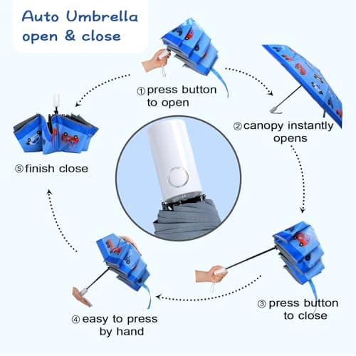 Kids Folding Umbrella, Windproof Automatic Travel Umbrella for Boy Vehicles — view 6