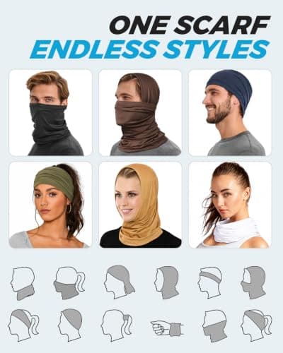 Awumbuk 6 Pack Multifunctional Headwear Neck Scarf Snoods for Men Face Mask Unisex Neck Gaiter Elastic Motorbike Face Mask Windproof Bandana for Cycling Sports Outdoors Running Hiking Outing — view 5