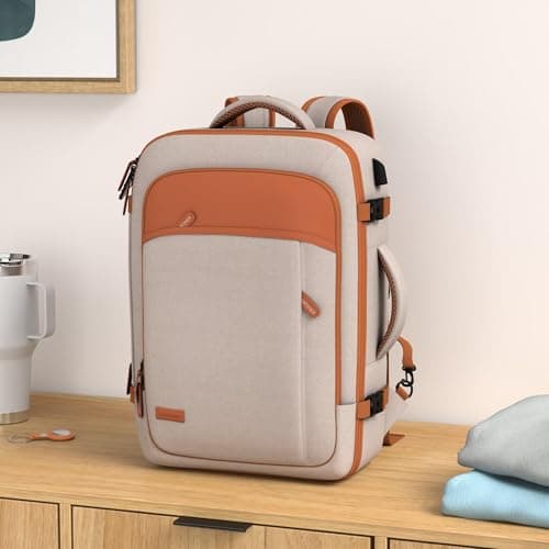 Lumesner Carry on Backpack, Extra Large 40L Flight Approved Travel Backpack for Men & Women,Expandable Large Suitcase Backpacks With 4 Packing Cubes (Beige) — view 2
