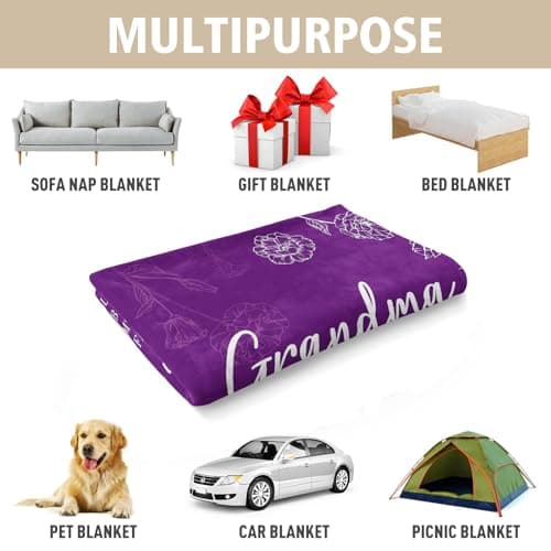 Niyewsor Grandma Gifts, Grandma Floral Blanket 50" x 60", Purple — view 6