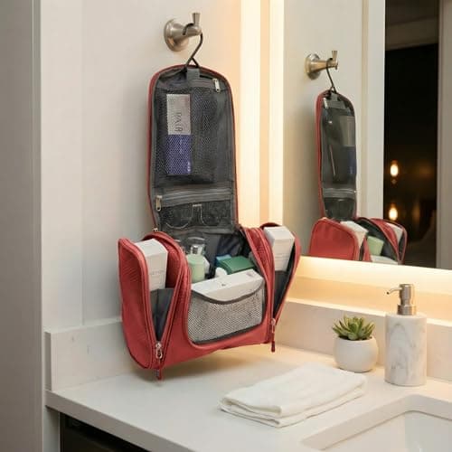 bago Travel Toiletry Bag for Women and Men X-Large Waterproof Hanging Large Toiletry Bag for Bathroom and Travel Bag for Toiletries Organizer - Makeup Bag (Red) — view 6