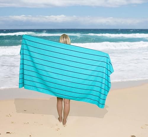 GC GAVENO CAVAILIA Extra Large Beach Towel 1 Piece - Quick Dry Sand Free Microfiber Beach Towels For Adults (100x200 Cm) - Super Absorbent Lightweight Travel Camping Swimming Towels - Aqua/Navy — view 2