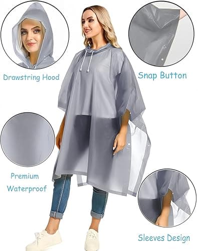 GUKOY Reusable Rain Ponchos for Adults, 2 Pcs Raincoats (Pack of 1) Emergency for Women Men with Hood Gray — view 3