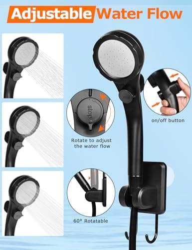 innhom Portable Camping Shower, 6000mAh Rechargeable Camp Shower Pump with LED Display, IPX7 Waterproof & 2 Spray Modes Electric Outdoor Shower for Hiking, Travel, Pet Bathing and Car Washing, Gray — view 4