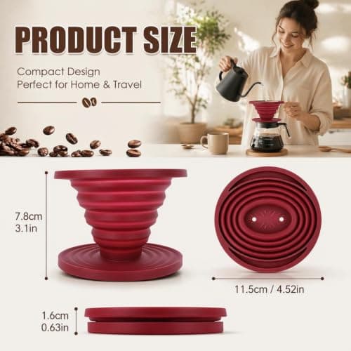 Collapsible Coffee Dripper Red Silicone Portable Pour Over Cup — view 3