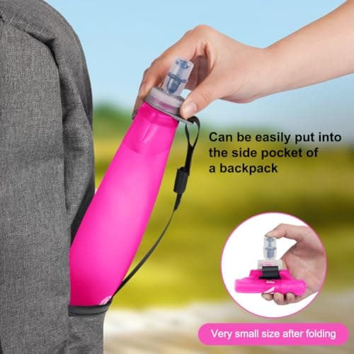 flintronic 2 Pcs Soft Flask, 500 ml/17oz TPU Foldable Running Water Bottle, Handheld Drinking Flask with Wrist Strap and Carabiner Clips, BPA-Free, BPA-Free, for Running, Cycling, Hiking, Pink — view 6