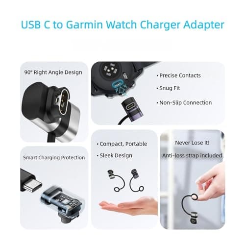2-Pack Universal USB-C to Garmin Watch Charger Adapter, Type C Connector Replacement Fast Charging Docks Portable Charger Cable with Anti-Loss Lanyard Compatible for Garmin Smart Watch (Silver) — view 4