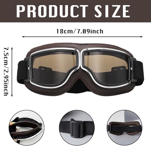 KASESSS Bike Motorcycle Goggles for Riding, Vintage Motocross Goggles, Foldable Ski Goggle, Windproof & Dustproof Dirt Bike Goggle, Padded Soft Thick Foam for Men Women Motorcycle Helmet Compatible — view 2