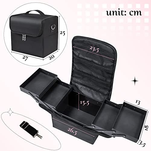 Feibrand Makeup Organiser Box Vanity Cases: Professional Cosmetic Boxes - Large Travel Make up Bag Storage Nail Art Kit Beauty Cases - Black Cosmetics Bags Organizer Set for Girls & Women — view 6