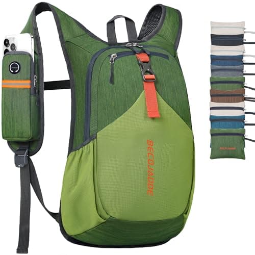 BECOJADDE 15L Hiking Backpack for Men Women Foldable Small Rucksack Lightweight Mini Backpack for Camping Travel Outdoor, Olive Green