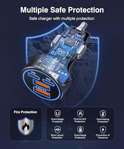90W Car Charger Adapter,4-Port PD/QC Fast Charging Cigarette Lighter 12V USB Socket,Dual 45W USB-C/A Car Phone Charger for iPhone 17/16/15/14,Galaxy S25/S24/S23,iPad,Tablets — view 5