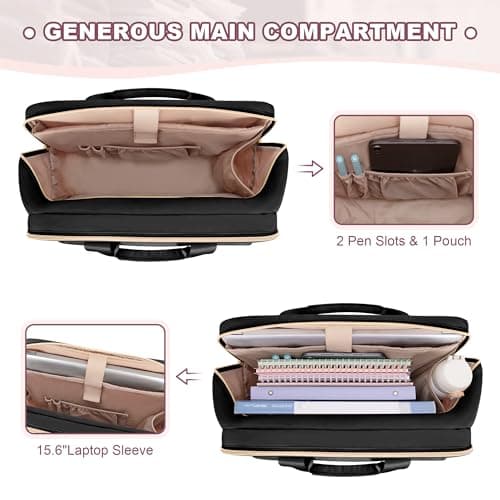 Prokva Teacher Tote Laptop Briefcase Work Bag for Women, Black — view 4
