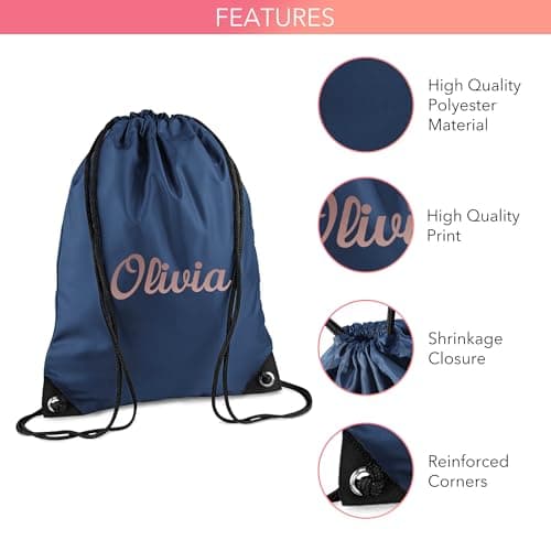 Print Maniacs Personalised Drawstring Bag for Kids Back to School PE Bag, Swim Bag with Name Ideal for Boys, Girls, Toddlers,and Primary School Students Perfect School Bag French Navy — view 2