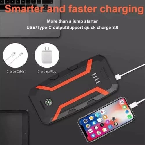 VORACIS 9000A Car Jump Starter 12V Battery Booster | Portable Car Battery Jump Starter Power Pack | USB Fast Charger | LED Light | Smart Jump Leads | Carry Case & Charging Cable — view 3